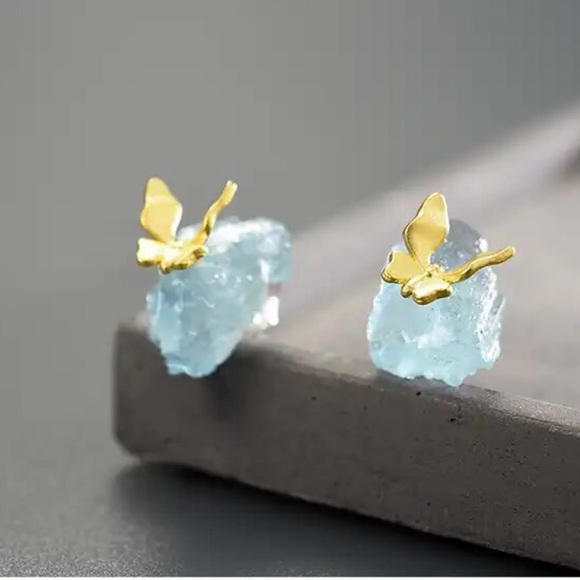 925 Silver Artisan Handmade Natural Aquamarine Butterfly The Zahir Ear… - Picture 10 of 13